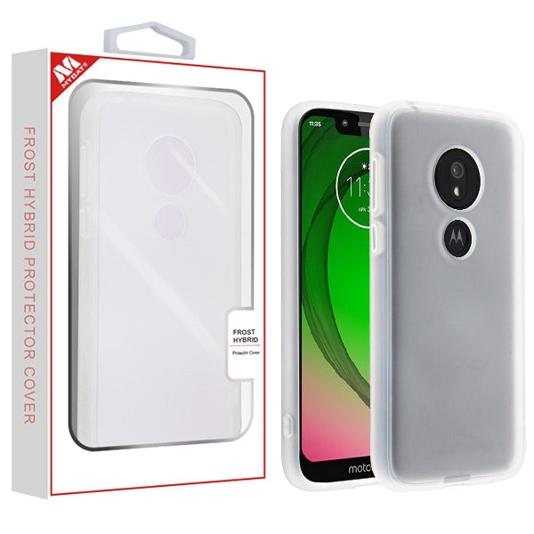 MyBat Frost Hybrid Protector Cover for Motorola Moto G7 Play Alcatel T-Mobile Revvlry - Semi Transparent White Frosted / Rubberized Semi Transparent White