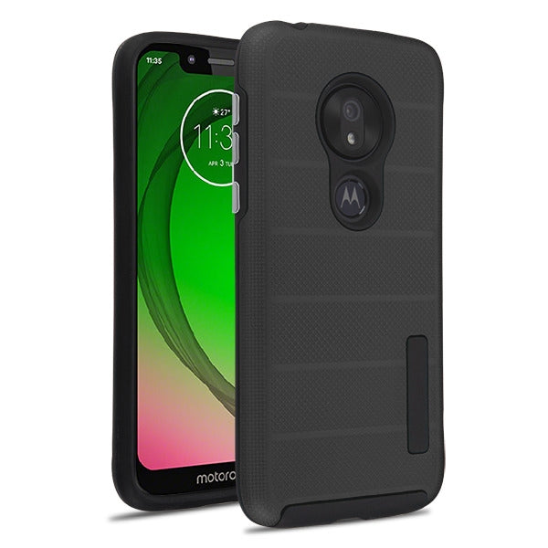 MyBat Fusion Protector Cover for Motorola Moto G7 Play Alcatel T-Mobile Revvlry - Black Dots Textured / Black
