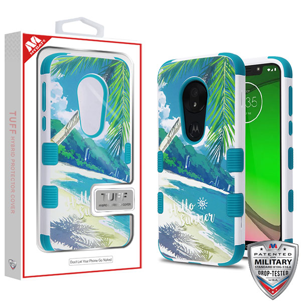 MyBat TUFF Series Case for Motorola Moto G7 Play Alcatel T-Mobile Revvlry - Palm Beach / Tropical Teal