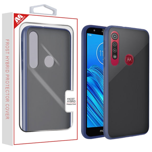 MyBat Frost Hybrid Protector Cover for Motorola Moto G8 Play - Semi Transparent Smoke Frosted / Rubberized Ink Blue