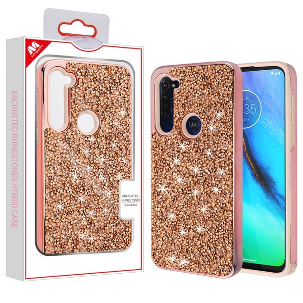 MyBat Encrusted Rhinestones Hybrid Case for Motorola Moto G Stylus - Electroplated Rose Gold / Rose Gold