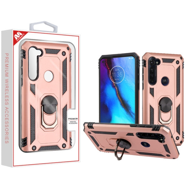 MyBat Anti-Drop Hybrid Protector Cover (with Ring Stand) for Motorola Moto G Stylus - Rose Gold / Black