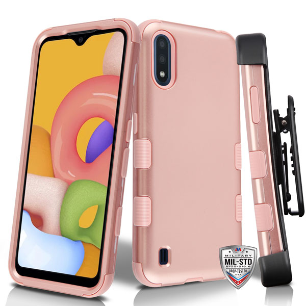 MyBat TUFF Hybrid Protector Case [Military-Grade Certified] for Samsung Galaxy A01 - Rose Gold / Rose Gold