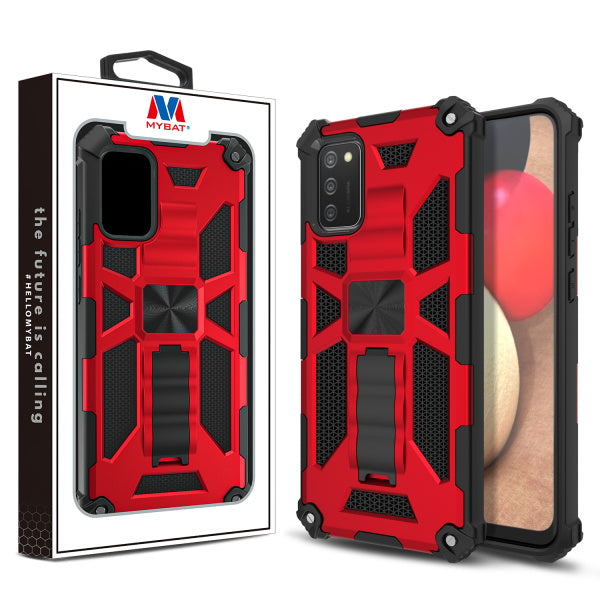 MyBat Sturdy Hybrid Protector Cover (with Stand) for Samsung Galaxy A02s - Red / Black