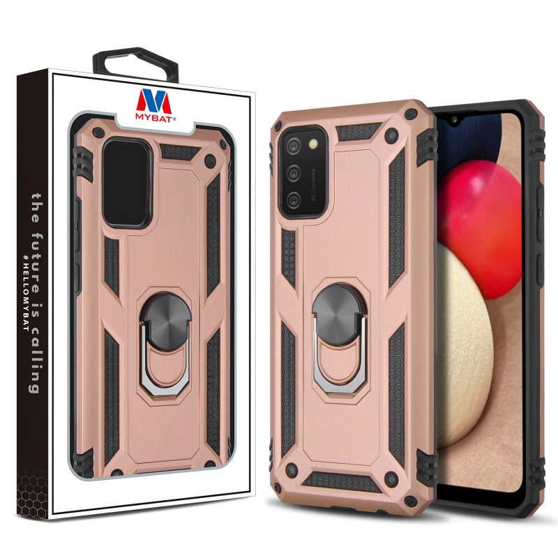 MyBat Anti-Drop Hybrid Protector Case (with Ring Stand) for Samsung Galaxy A02s - Rose Gold / Black