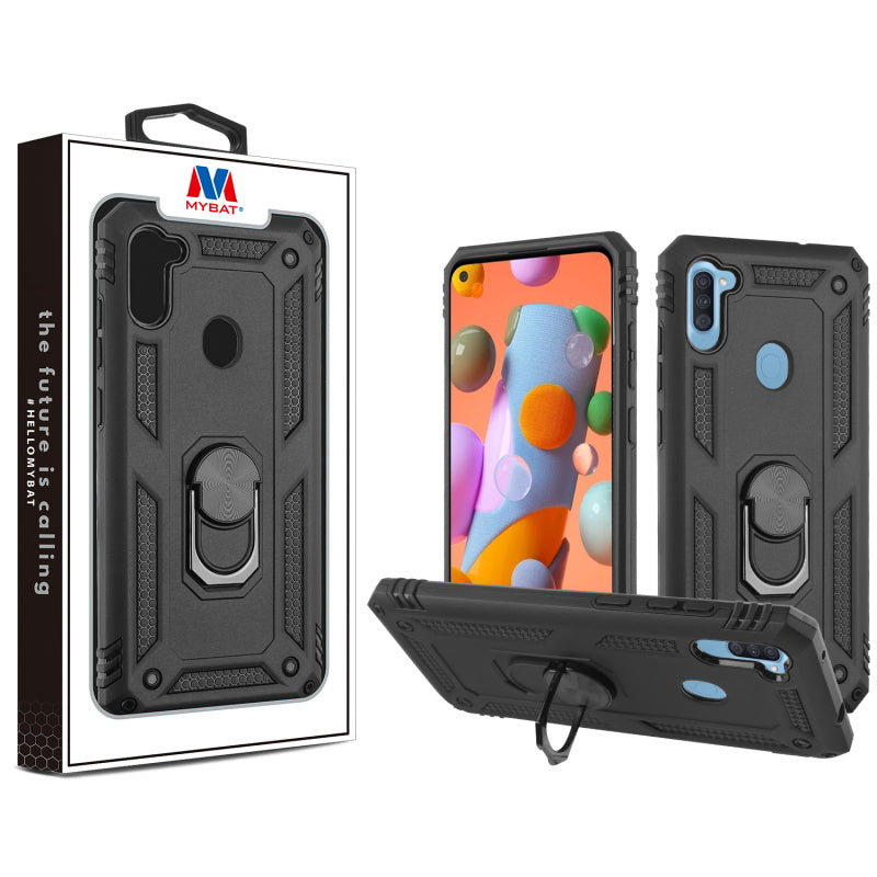 MyBat Anti-Drop Hybrid Protector Cover (with Ring Stand) for Samsung Galaxy A11 - Black / Black