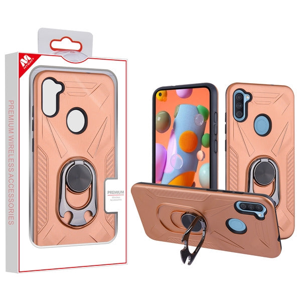 MyBat Hybrid Protector Cover (with Ring Holder Kickstand Bottle) for Samsung Galaxy A11 - Rose Gold / Black