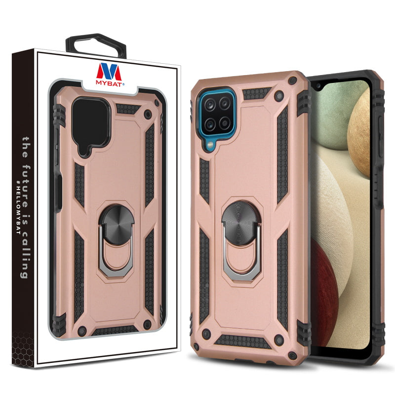MyBat Anti-Drop Hybrid Protector Case (with Ring Stand) for Samsung Galaxy A12 5G - Rose Gold / Black