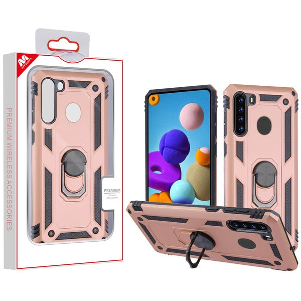 MyBat Anti-Drop Hybrid Protector Cover (with Ring Stand) for Samsung Galaxy A21 - Rose Gold / Black