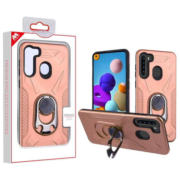 MyBat Hybrid Protector Cover (with Ring Holder Kickstand Bottle) for Samsung Galaxy A21 - Rose Gold / Black