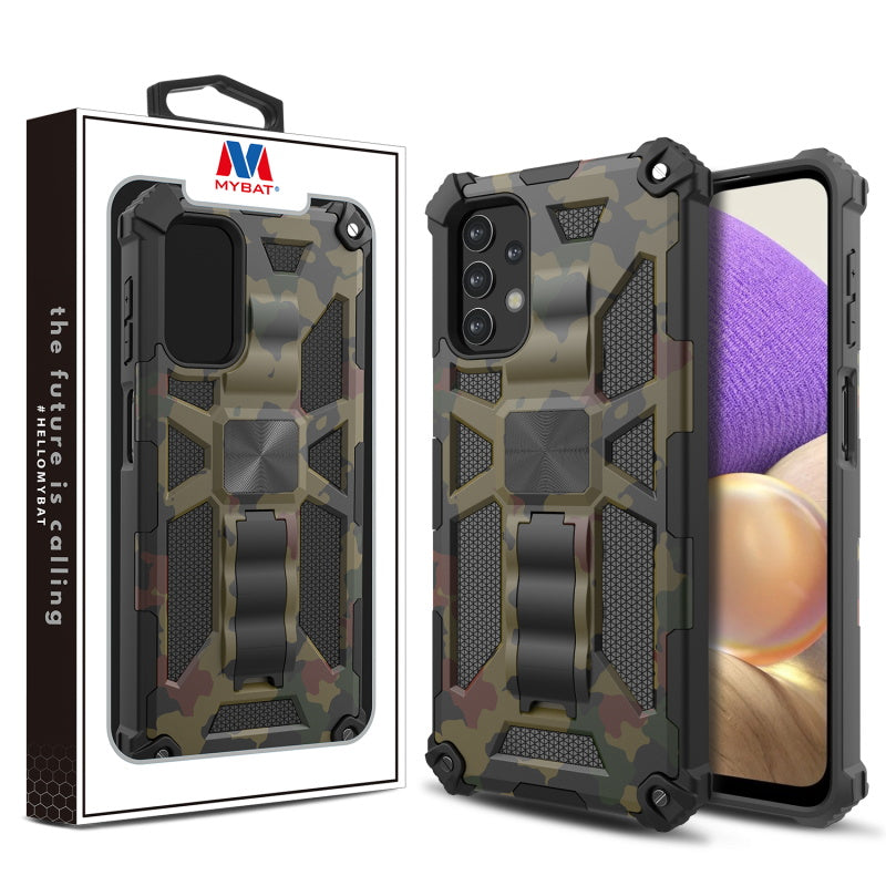 MyBat Sturdy Hybrid Protector Cover (with Stand) for Samsung Galaxy A32 5G - Green Camouflage / Black