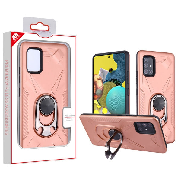 MyBat Hybrid Protector Cover (with Ring Holder Kickstand Bottle) for Samsung Galaxy A51 5G - Rose Gold / Black