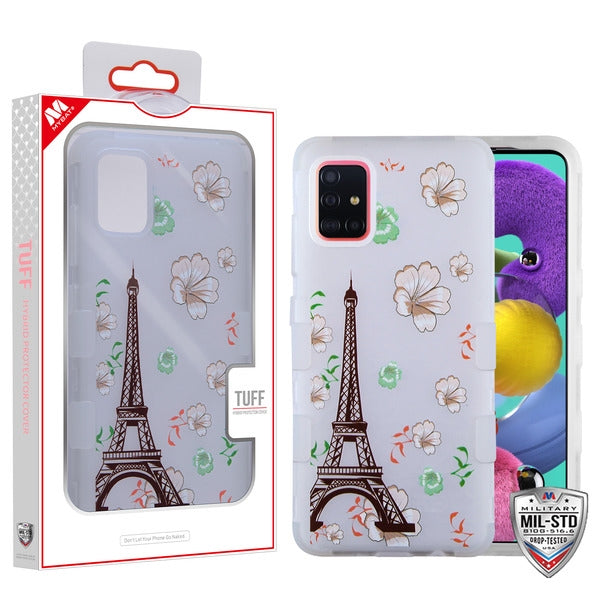 MyBat TUFF Series Case for Samsung Galaxy A51 - Semi Transparent White Frosted Eiffel Tower in the Season of Blooming / Transparent White