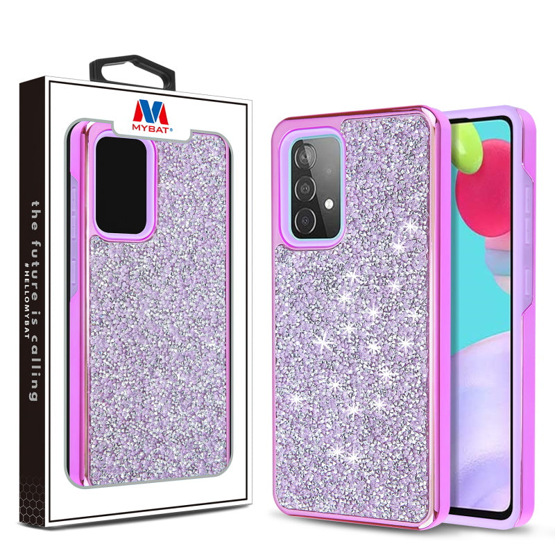 MyBat Encrusted Rhinestones Hybrid Case for Samsung Galaxy A52 5G - Electroplated Purple / Purple