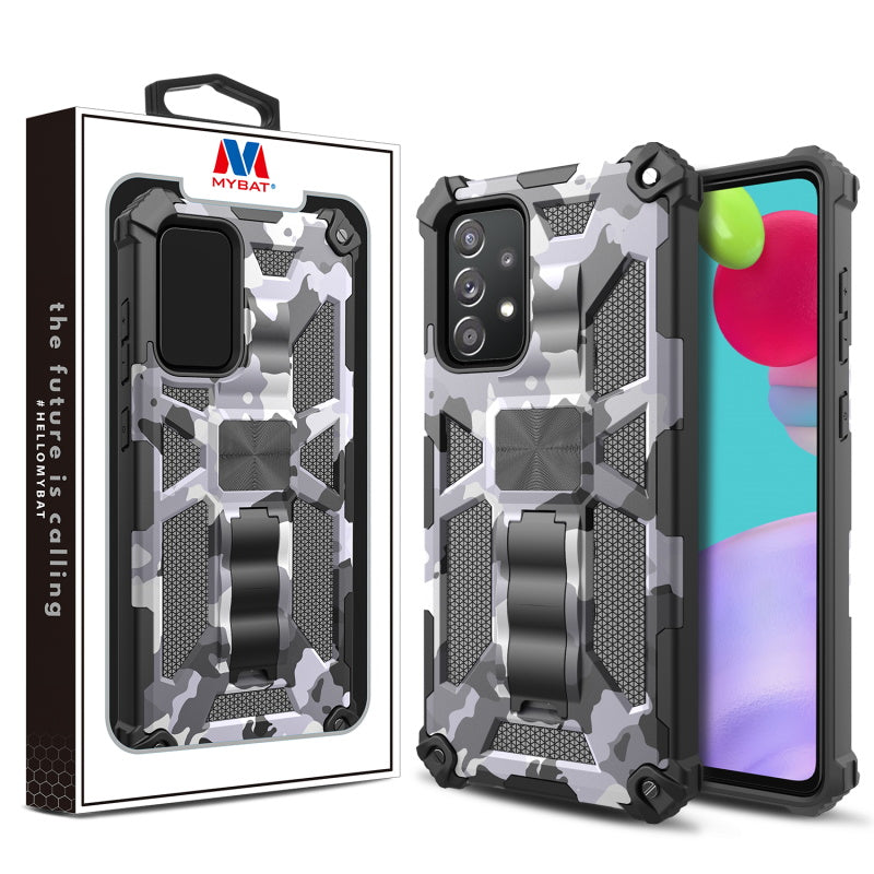 MyBat Sturdy Hybrid Protector Cover (with Stand) for Samsung Galaxy A52 5G - Gray Camouflage / Black