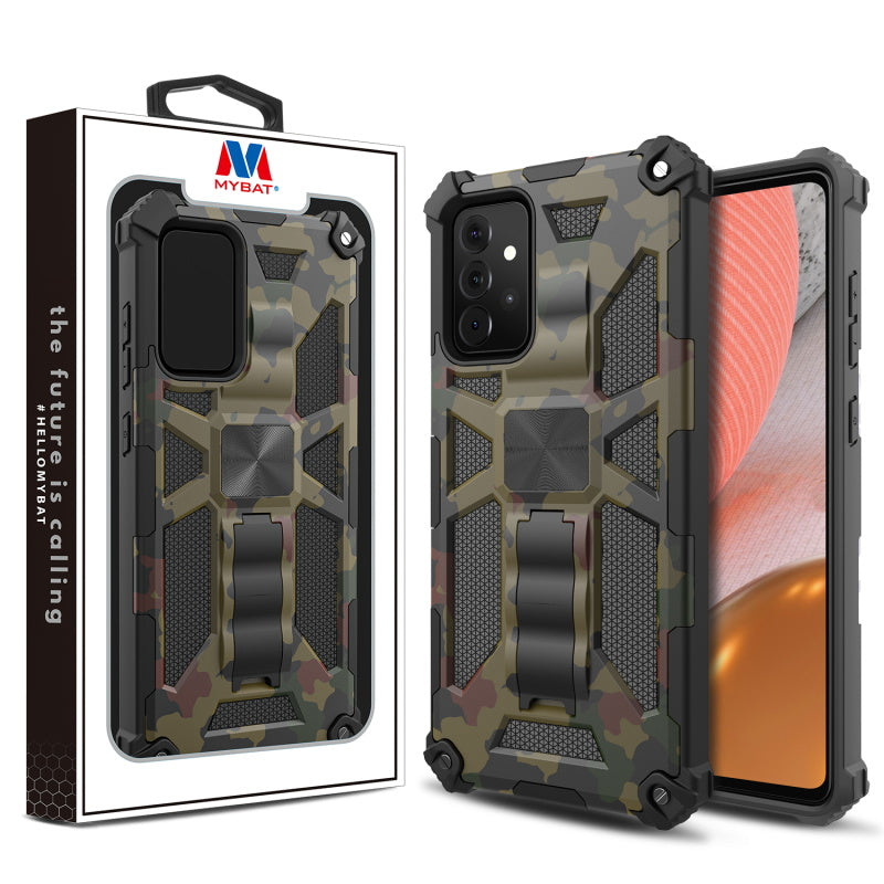 MyBat Sturdy Hybrid Protector Cover (with Stand) for Samsung Galaxy A72 5G - Green Camouflage / Black