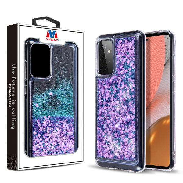 MyBat Quicksand Glitter Hybrid Protector Cover for Samsung Galaxy A72 5G - Hearts & Purple