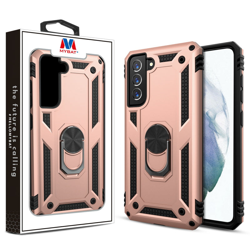 MyBat Anti-Drop Hybrid Protector Case (with Ring Stand) for Samsung Galaxy S21 Fan Edition - Rose Gold / Black