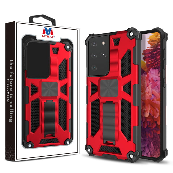 MyBat Sturdy Hybrid Protector Cover (with Stand) for Samsung Galaxy S21 Ultra - Red / Black