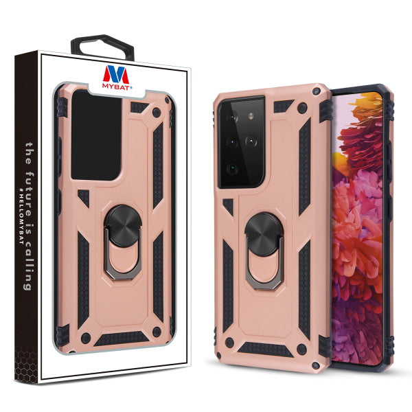 MyBat Anti-Drop Hybrid Protector Case (with Ring Stand) for Samsung Galaxy S21 Ultra - Rose Gold / Black