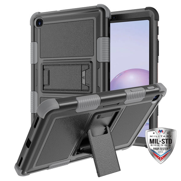 MyBat TUFF Hybrid Protector Case (with Stand)[Military-Grade Certified] for Samsung T307 (Galaxy Tab A 8.4 (2020)) - Natural Black / Iron Gray