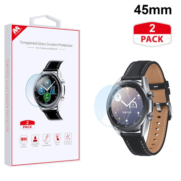 MyBat Tempered Glass Screen Protector (2.5D)(2-pack) for Samsung Galaxy Watch 3 (45mm) - Clear