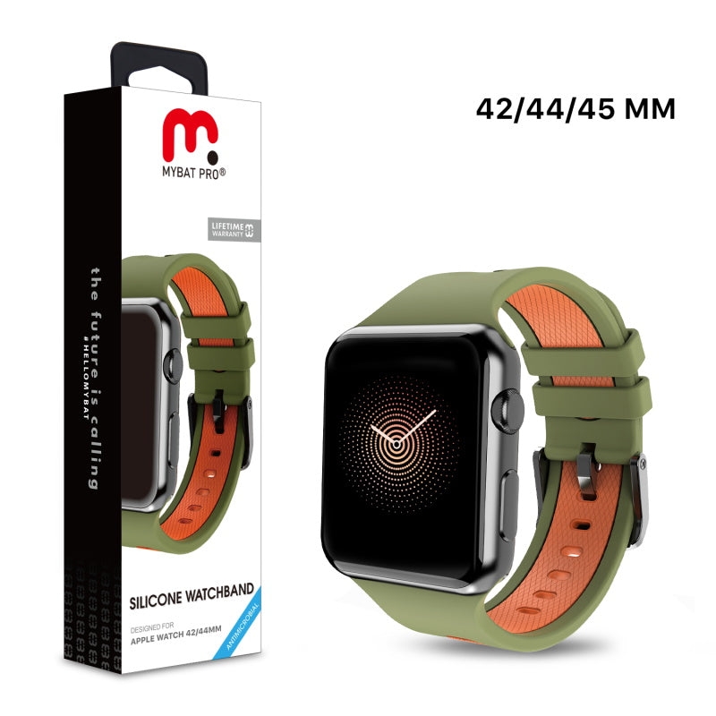 MyBat Pro Silicone Antimicrobial Watchband for Apple Watch Series 4 44mm/Watch Series 7 45mm / Watch SE 44mm - Green / Orange