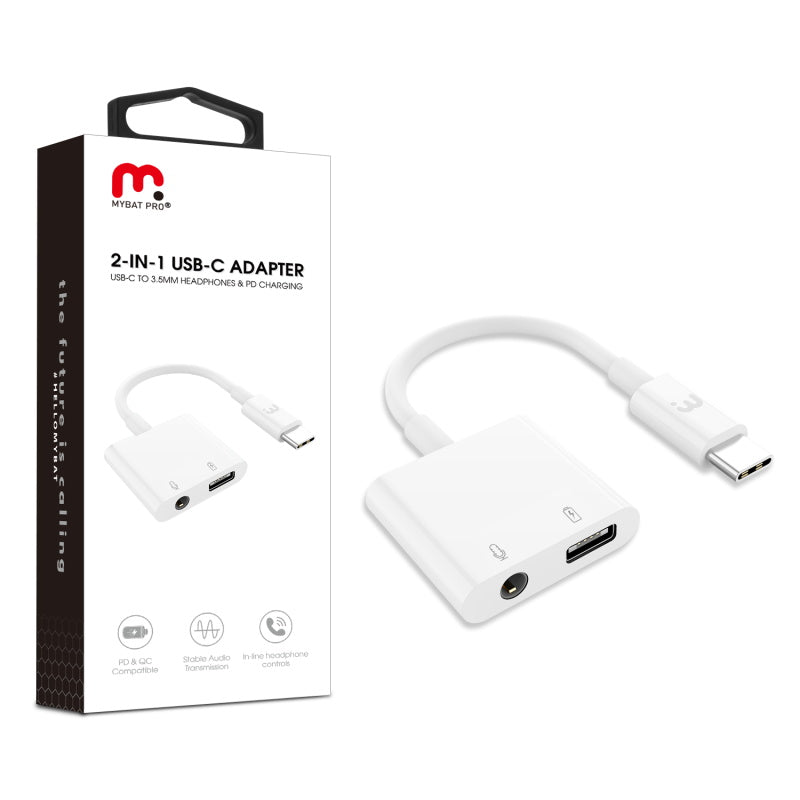 MyBat Pro 2-in-1 USB-C Audio Jack Adapter - White