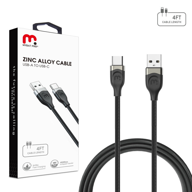 MyBat Pro USB-A to USB-C Quick Charging Cable - 4 FT - Black