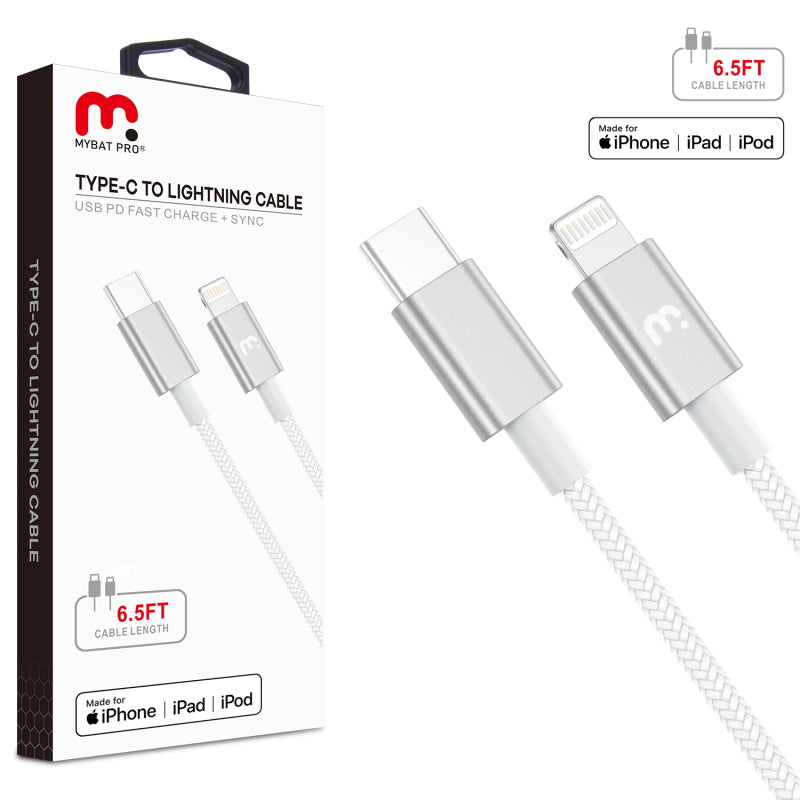MyBat Pro MFi USB-C to Lightning Sync Cable - 6.5 FT - White