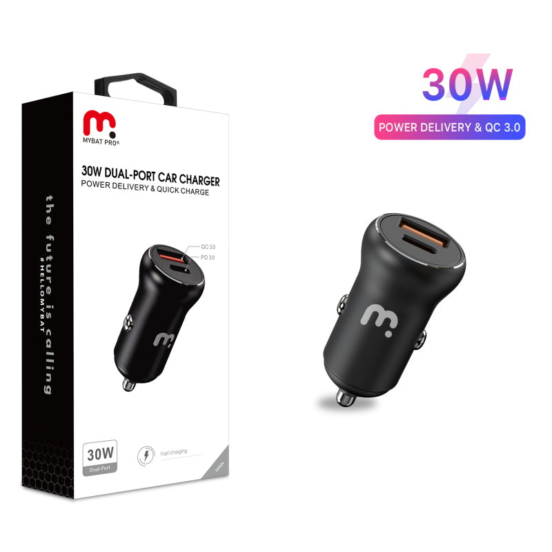 MyBat Pro 2-Port Quick Car Charge (Power Delivery & QC3.0)(30W) - Black