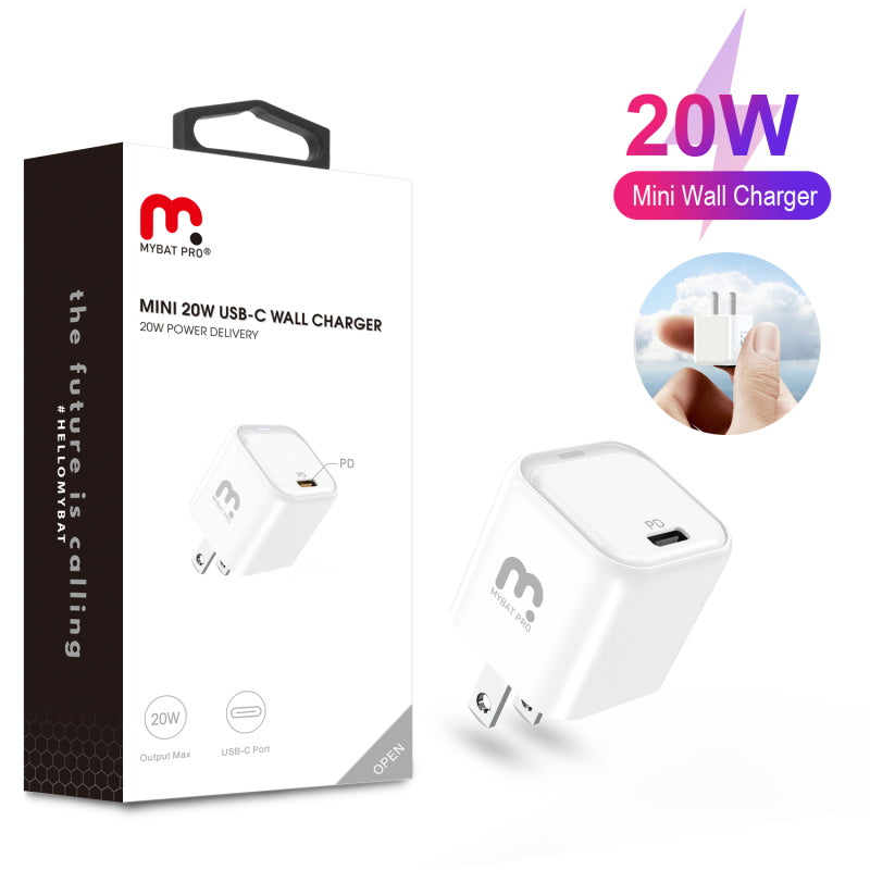 MyBat Pro Fast Charging Mini Wall Charger for USB-C Power Delivery (20W) - White