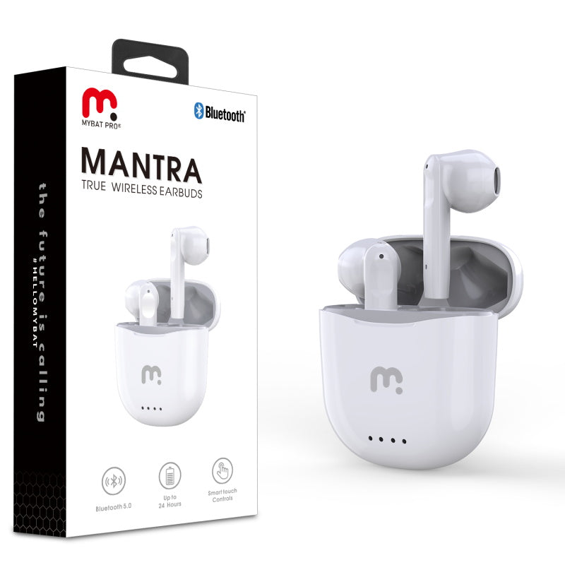 MyBat Pro Mantra True Wireless Earbuds with Charging Case - White