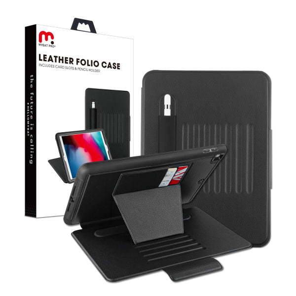 MyBat Pro Leather Folio Case Includes Card Slots & Pencil Holder for Apple iPad 10.2 (2019) (A2197, A2200, A2198)/iPad 10.2 (2020) / iPad 10.2 (2021) - Black