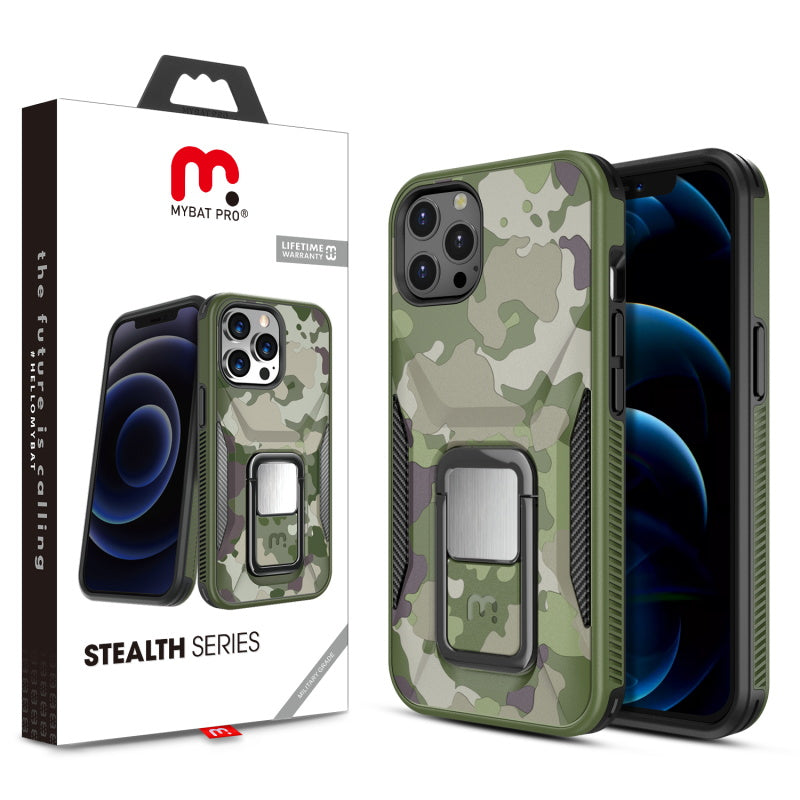 MyBat Pro Stealth Series (with Stand) for Apple iPhone 12 Pro (6.1) / 12 (6.1) - Army Green Camo / Black