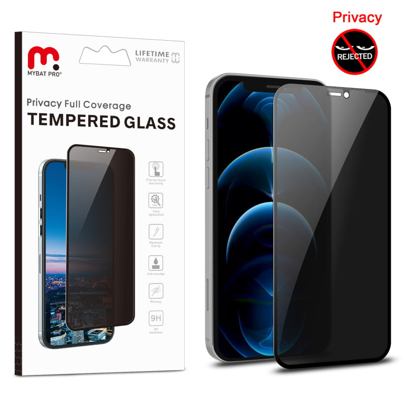 MyBat Pro Privacy Full Coverage Tempered Glass Screen Protector for Apple iPhone 12 (6.1) / 12 Pro (6.1) - Black