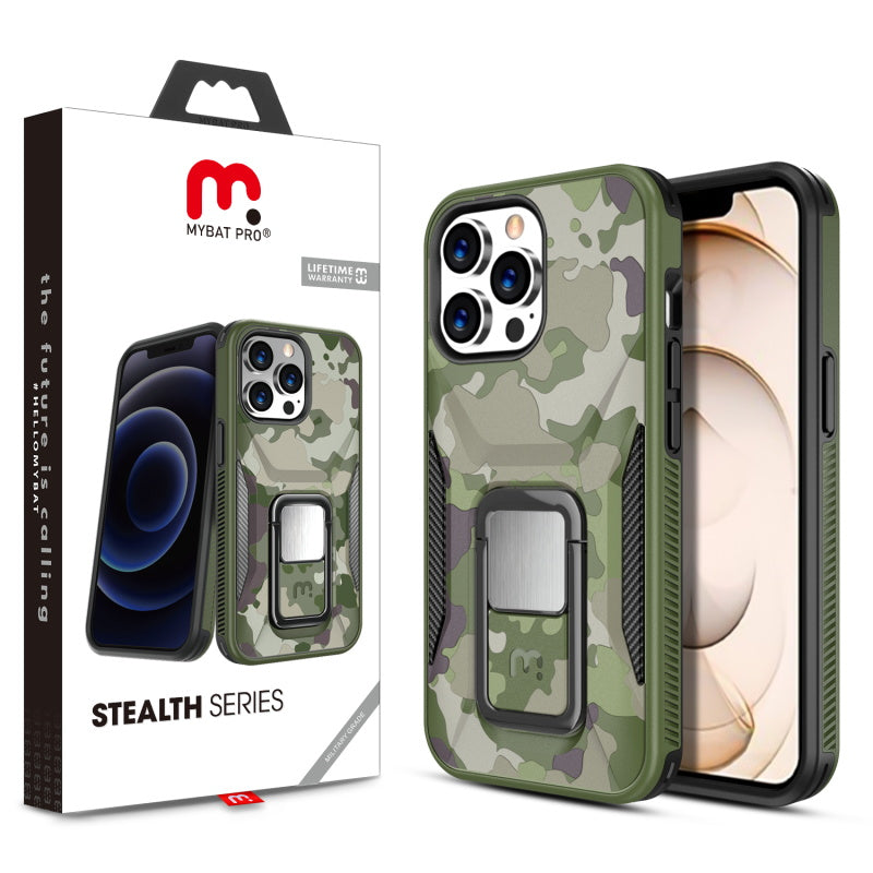 MyBat Pro Stealth Series (with Stand) for Apple iPhone 13 Pro (6.1) - Army Green Camo / Black