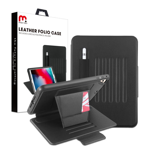 MyBat Pro Leather Folio Case Includes Card Slots & Pencil Holder for Apple iPad mini 4 (A1538,A1550) / iPad mini (2019) - Black