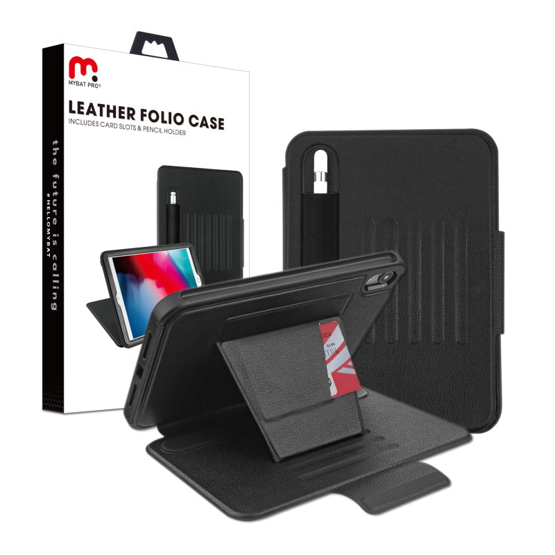 MyBat Pro Leather Folio Case Includes Card Slots & Pencil Holder for Apple iPad mini 6 (2021) - Black