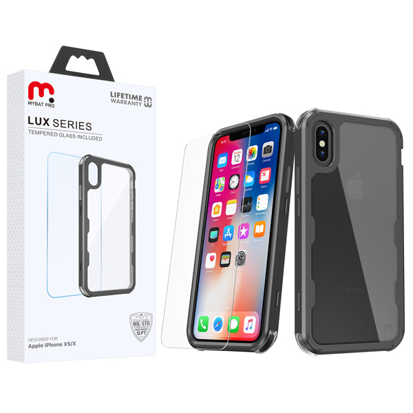 MyBat Pro Lux Series Case with Tempered Glass for Apple iPhone XS/X - Black