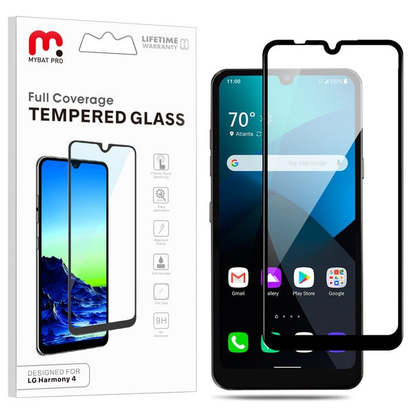 MyBat Pro Full Coverage Tempered Glass Screen Protector for Lg Harmony 4 - Black