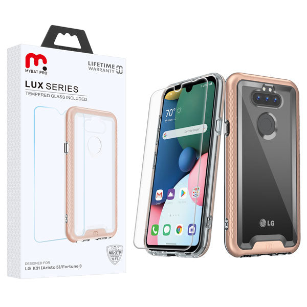 MyBat Pro Lux Series Case with Tempered Glass for LG K31 (Aristo 5)/Fortune 3/Tribute Monarch / Phoenix 5 - Rose Gold