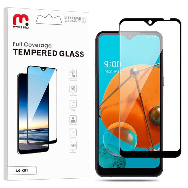 MyBat Pro Full Coverage Tempered Glass Screen Protector for Lg K51 / Reflect - Black