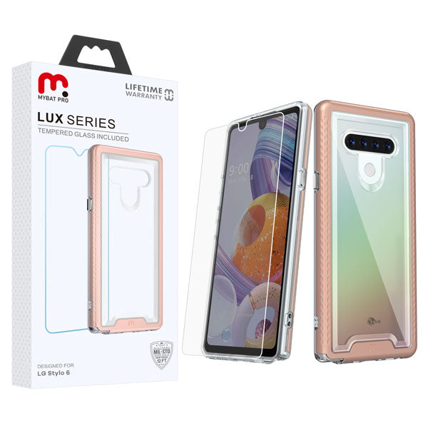 MyBat Pro Lux Series Case with Tempered Glass for LG Stylo 6 - Rose Gold