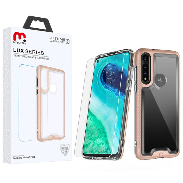 MyBat Pro Lux Series Case with Tempered Glass for Motorola Moto G Fast - Rose Gold