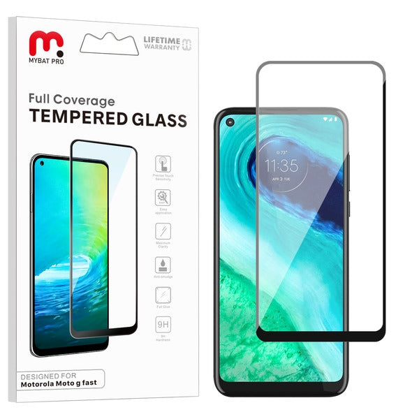 MyBat Pro Full Coverage Tempered Glass Screen Protector for Motorola Moto G Fast - Black