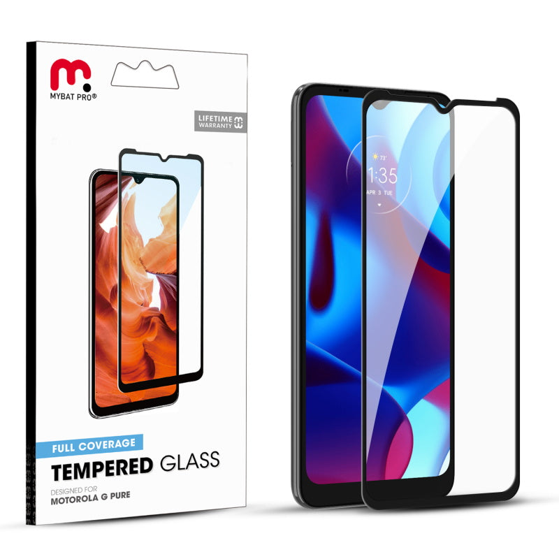 MyBat Pro Full Coverage Tempered Glass Screen Protector for Motorola Moto G Pure - Black