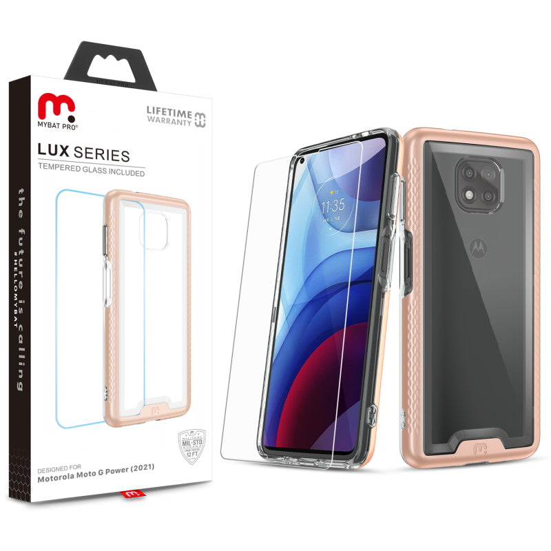 MyBat Pro Lux Series Case with Tempered Glass for Motorola Moto G Power (2021) - Rose Gold