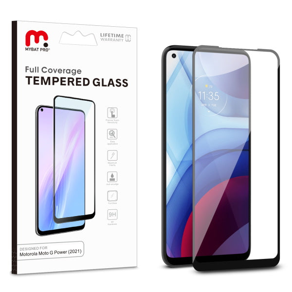 MyBat Pro Full Coverage Tempered Glass Screen Protector for Motorola Moto G Power (2021) - Black