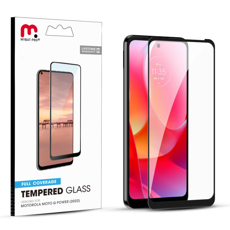 MyBat Pro Full Coverage Tempered Glass Screen Protector for Motorola Moto G Power (2022) - Black